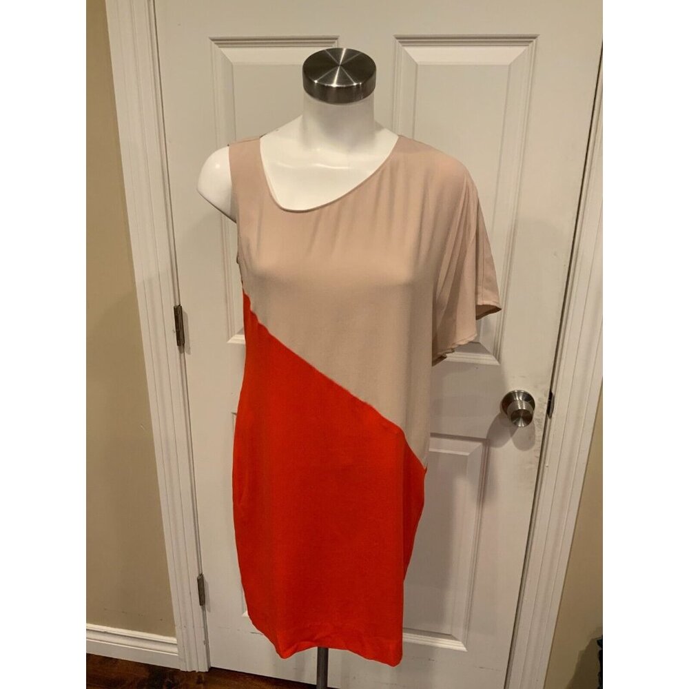 Trina Turk Orange/Tan Colorblock One Sleeve Dress, Size 2